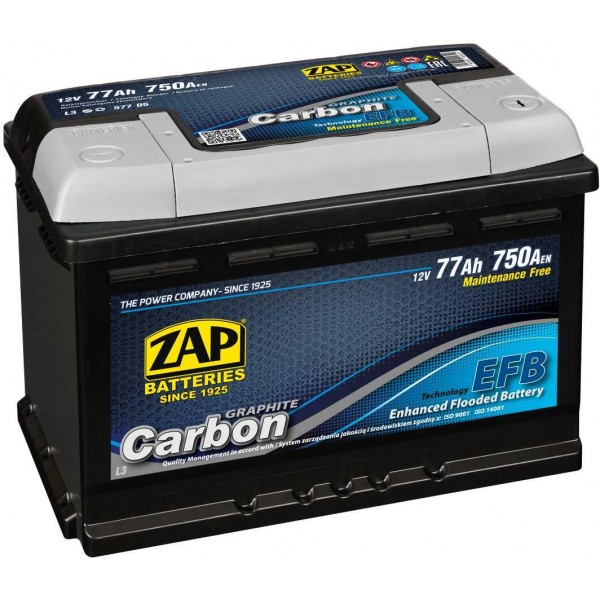 autobaterie ZAP Carbon EFB 77Ah 12V 750A 276x175x190