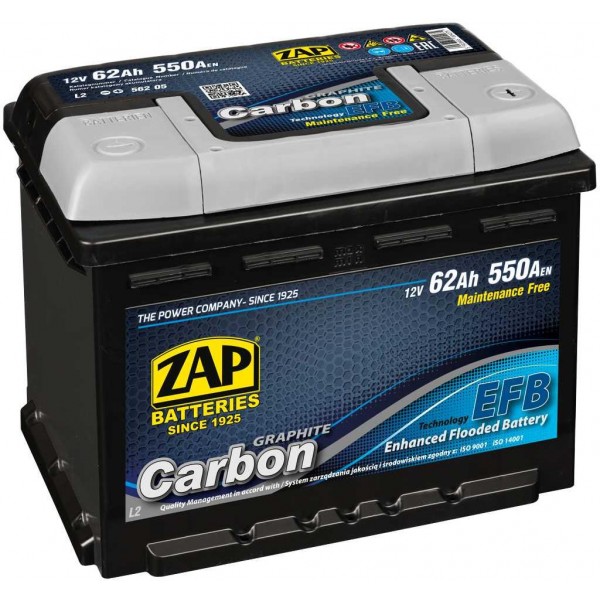 autobaterie ZAP Carbon EFB 62Ah 12V 550A 242x175x190