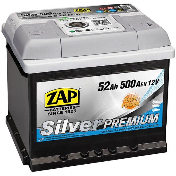 autobaterie ZAP Silver Premium 52Ah 12V 500A 206x175x175