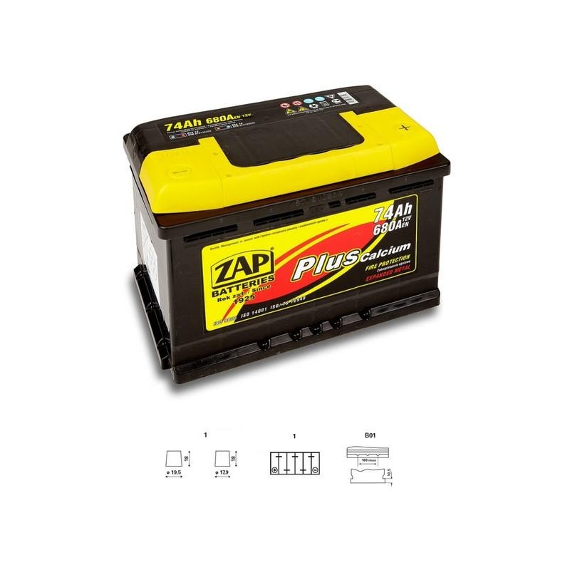 autobaterie ZAP Plus 74Ah 12V 680A 275x175x190 LEVÁ