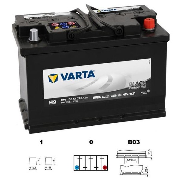 autobaterie VARTA Promotive BLACK 100Ah 12V 720A 313x175x205