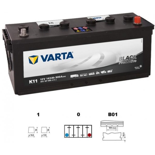 autobaterie VARTA Promotive BLACK 143Ah 12V 900A 508x174x205