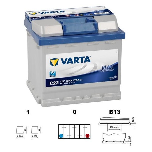 autobaterie VARTA Blue dynamic 52Ah 12V 470A 207x175x190