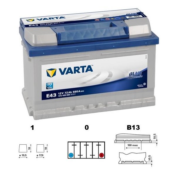 autobaterie VARTA Blue dynamic 72Ah 12V 680A 278x175x175