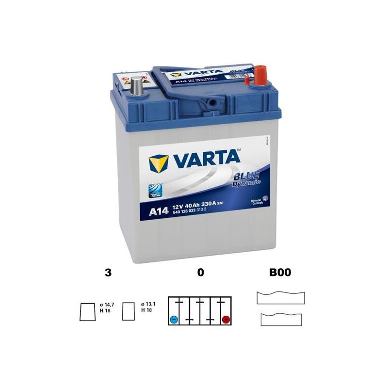 autobaterie VARTA Blue dynamic Asia 40Ah 12V 330A 187x127x227 slabé jap.poly