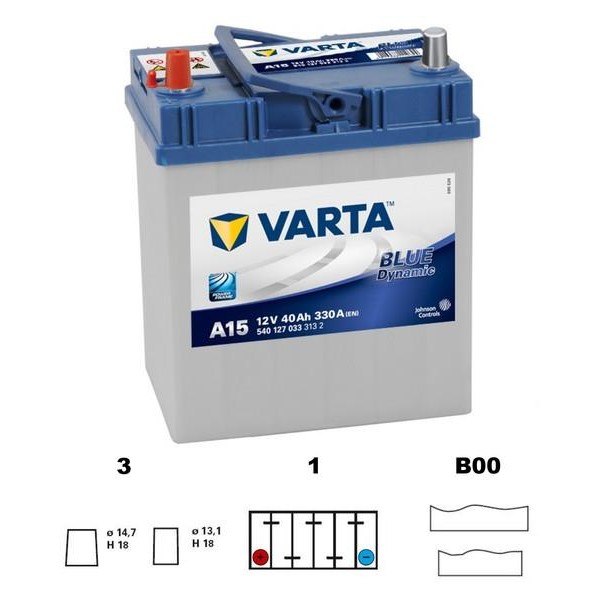 autobaterie VARTA Blue dynamic Asia 40Ah 12V 330A 187x127x227 LEVÁ slabé poly