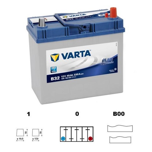 autobaterie VARTA Blue dynamic Asia 45Ah 12V 330A 238x129x227