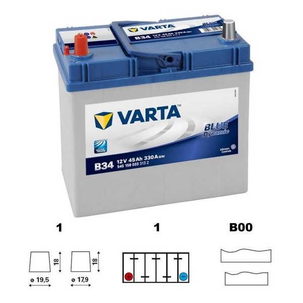 autobaterie VARTA Blue dynamic Asia 45Ah 12V 330A 238x129x227 LEVÁ