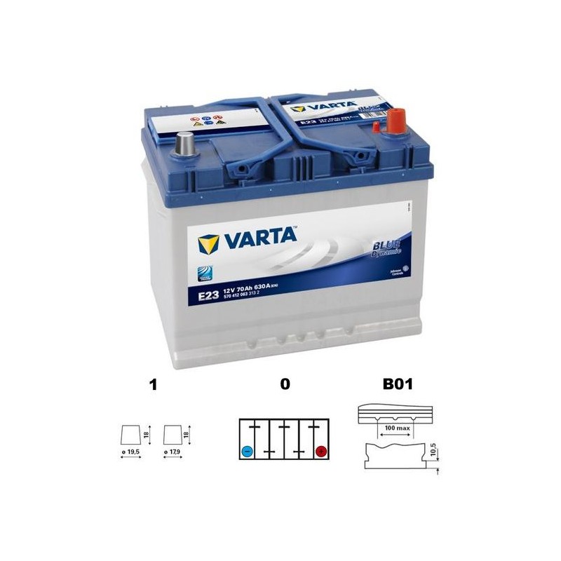 autobaterie VARTA Blue dynamic Asia 70Ah 12V 630A 261x175x220