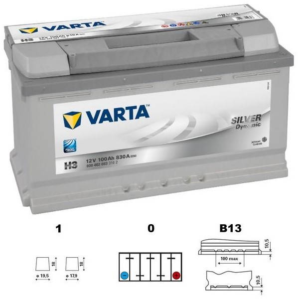 autobaterie VARTA Silver dynamic 100Ah 12V 830A 353x175x190