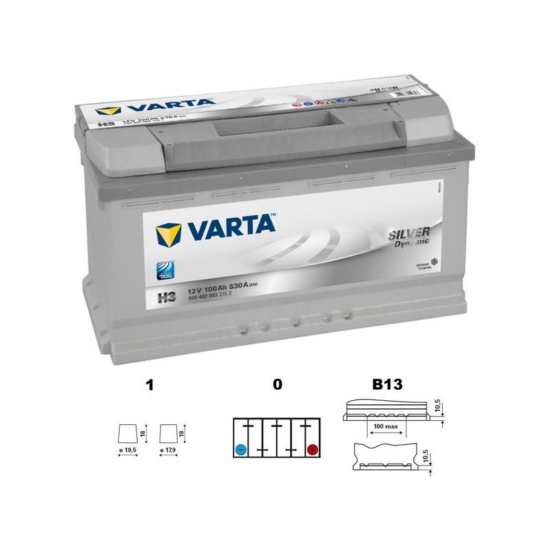 autobaterie VARTA Silver dynamic 100Ah 12V 830A 353x175x190