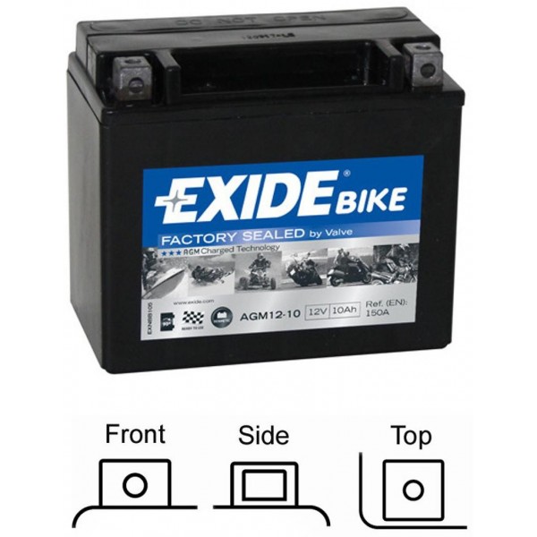 motobaterie EXIDE AGM naplněná z výroby 12V 10Ah 150A 150x87x130 LEVÁ