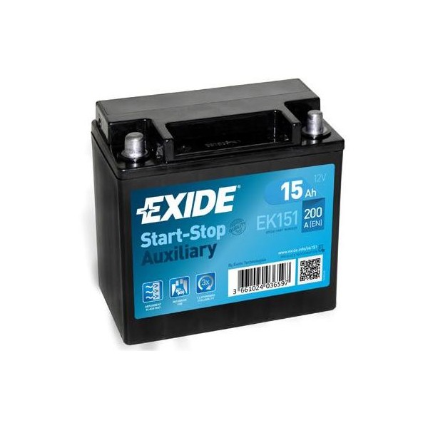 autobaterie EXIDE přidavná pro Start-Stop AGM 12V 15Ah 200A 150x90x145 m.kužel