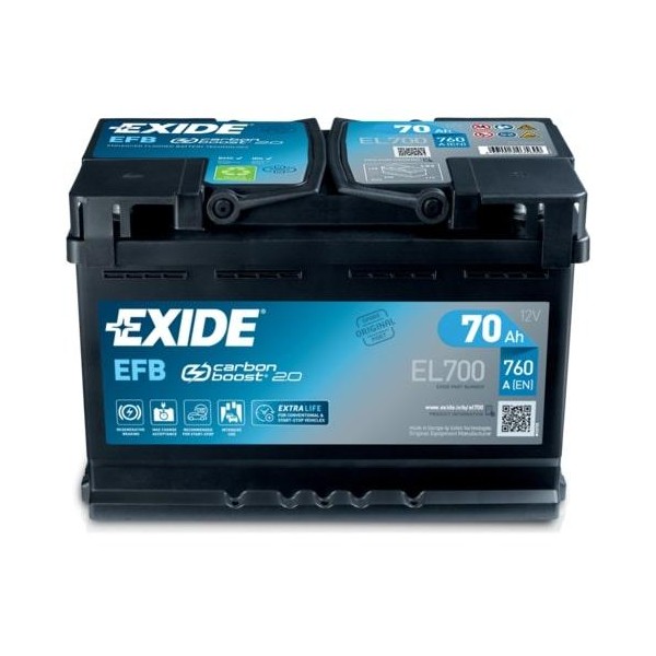 autobaterie EXIDE Start-Stop EFB 12V 70Ah 720A 278x175x190