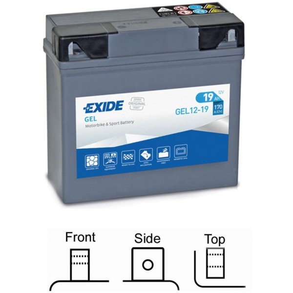 motobaterie EXIDE GEL 12V 19Ah 170A 185x80x170