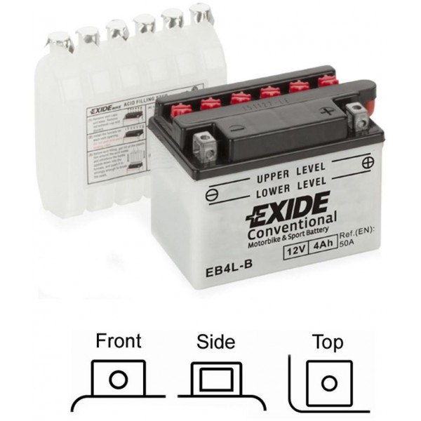 motobaterie EXIDE suchá, přednabitá 12V 4Ah 50A 120x70x92