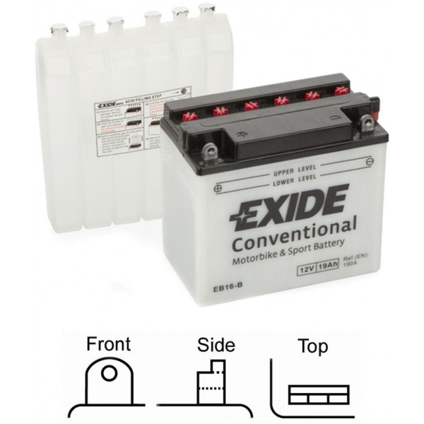 motobaterie EXIDE suchá, přednabitá 12V 19Ah 190A 175x100x155 LEVÁ