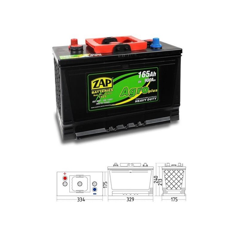 autobaterie ZAP Agro HD 165Ah 6V 900A 334x175x240