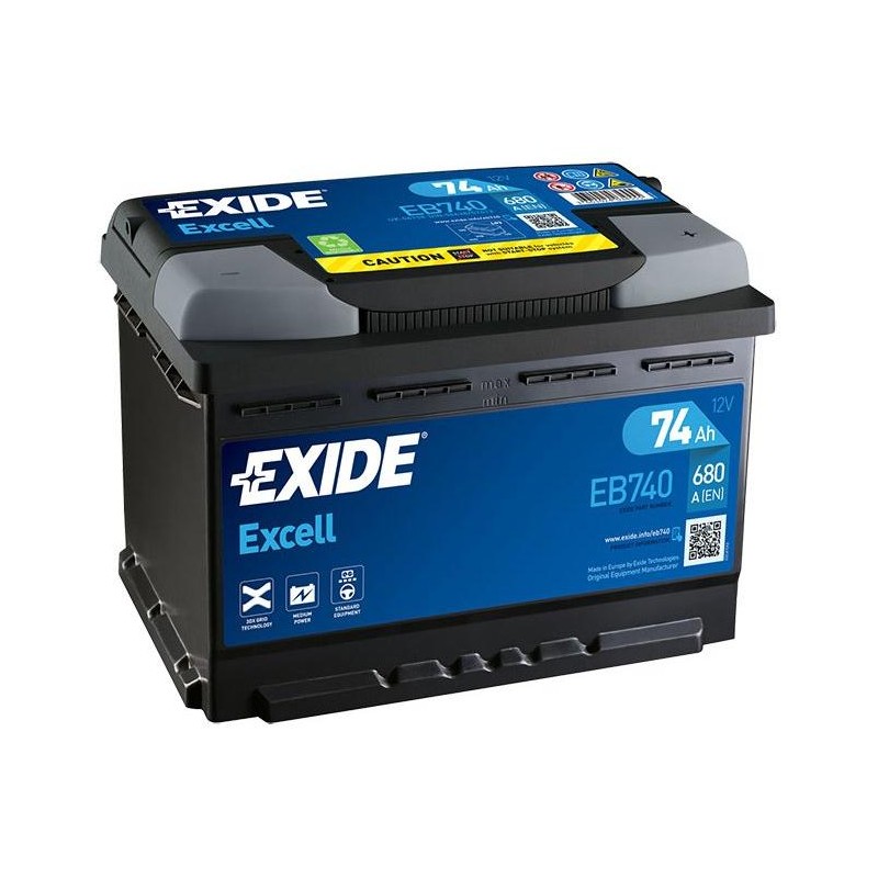 autobaterie EXIDE Excell 12V 74Ah 680A 278x175x190