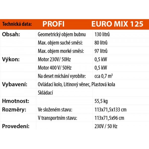 Míchačka LESCHA EUROMIX 125l 230V WS HR