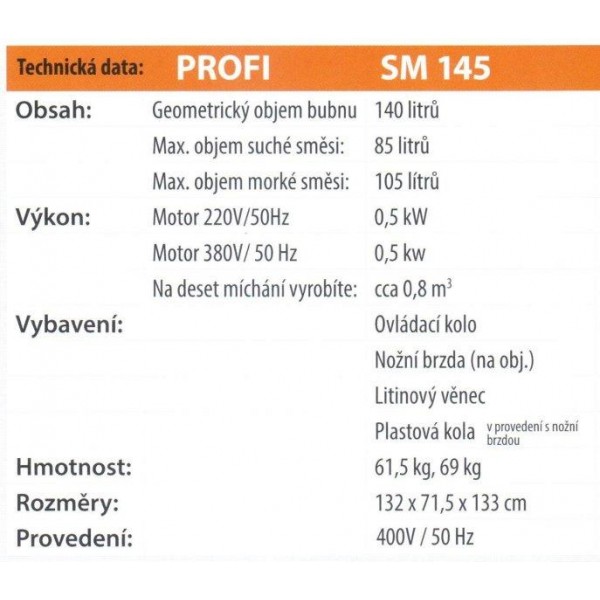 Míchačka LESCHA SM 145S 140l 400V DS HR