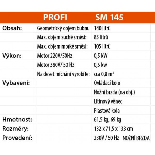 Míchačka LESCHA SM 145S 140l 230V WS BR